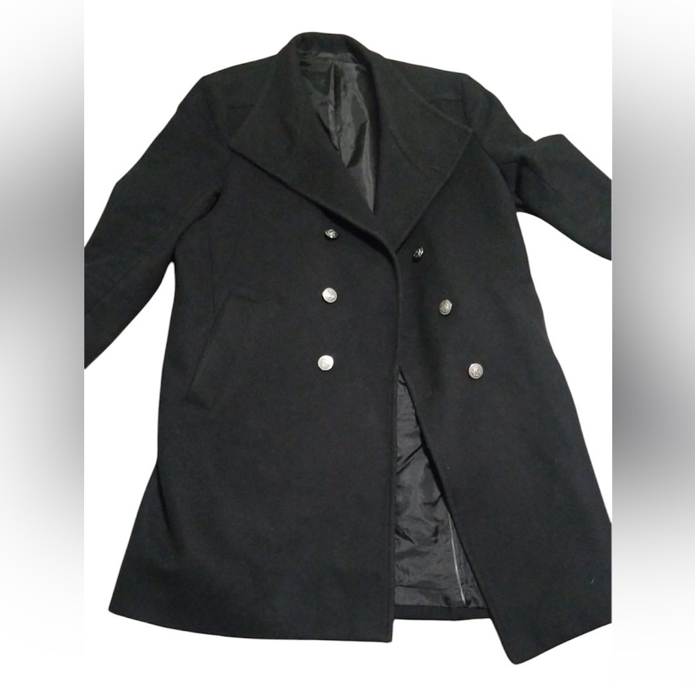 Zara coat black wool large silver buttons - Picture 2 of 5
